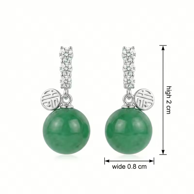 Elegant Green Jade Drop Earrings with Fortune Charms