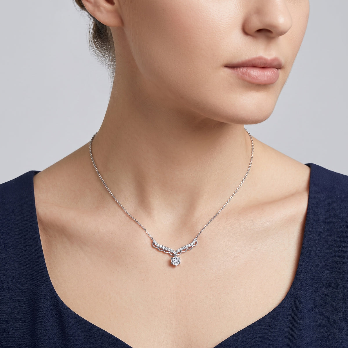 Sterling Silver Scalloped Moissanite Necklace