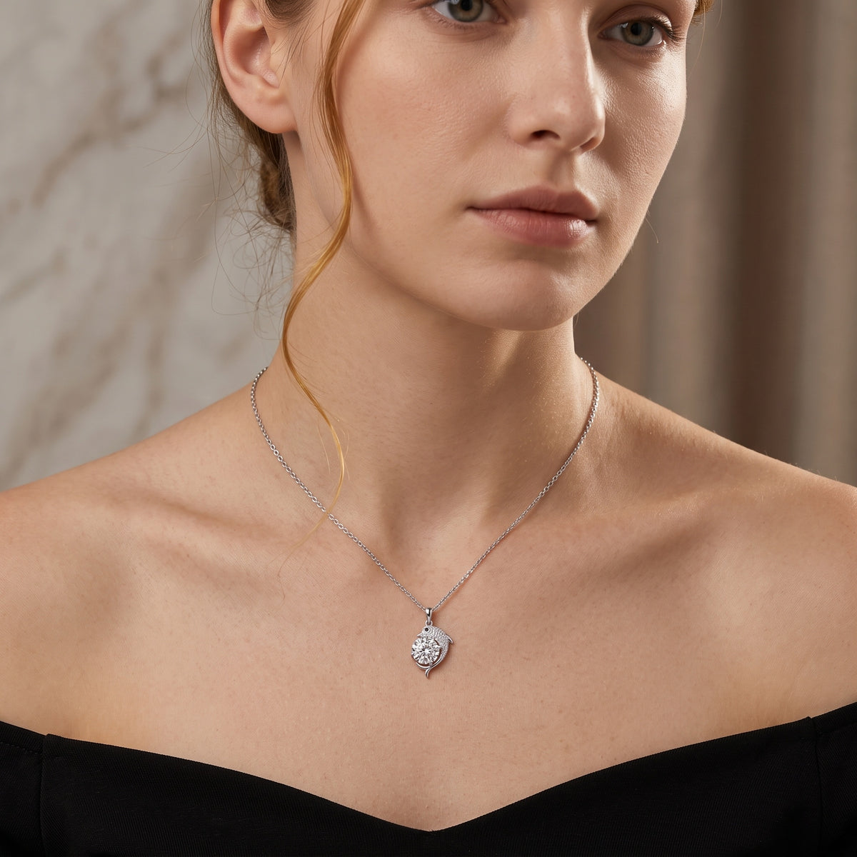 Sterling Silver Dolphin Moissanite Necklace