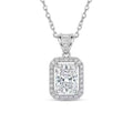 Sterling Silver Emerald-Cut Cubic Zirconia Halo Pendant Necklace