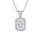 Sterling Silver Emerald-Cut Cubic Zirconia Halo Pendant Necklace