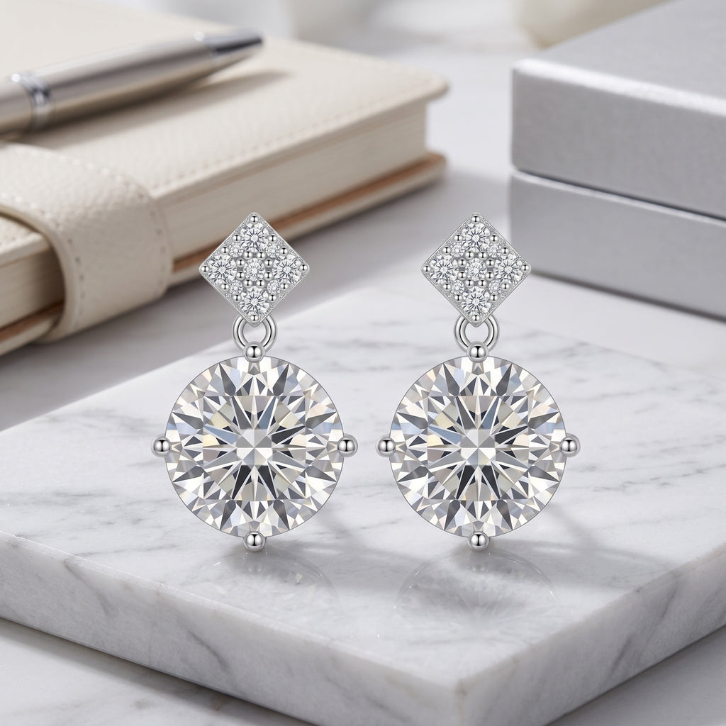 Sterling Silver Moissanite Geometric Drop Earrings