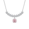 Sterling Silver Pink Moissanite Curved Pendant Necklace – Pave Collar Design