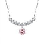 Sterling Silver Pink Moissanite Curved Pendant Necklace – Pave Collar Design