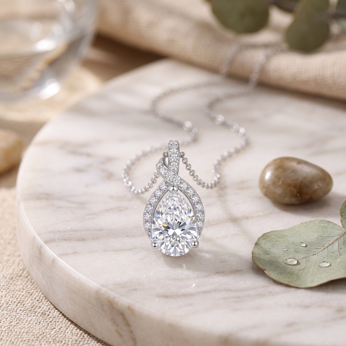 Sterling Silver Pear Moissanite Pendant Necklace