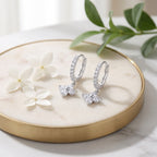 Sterling Silver Moissanite Flower Huggie Drop Earrings