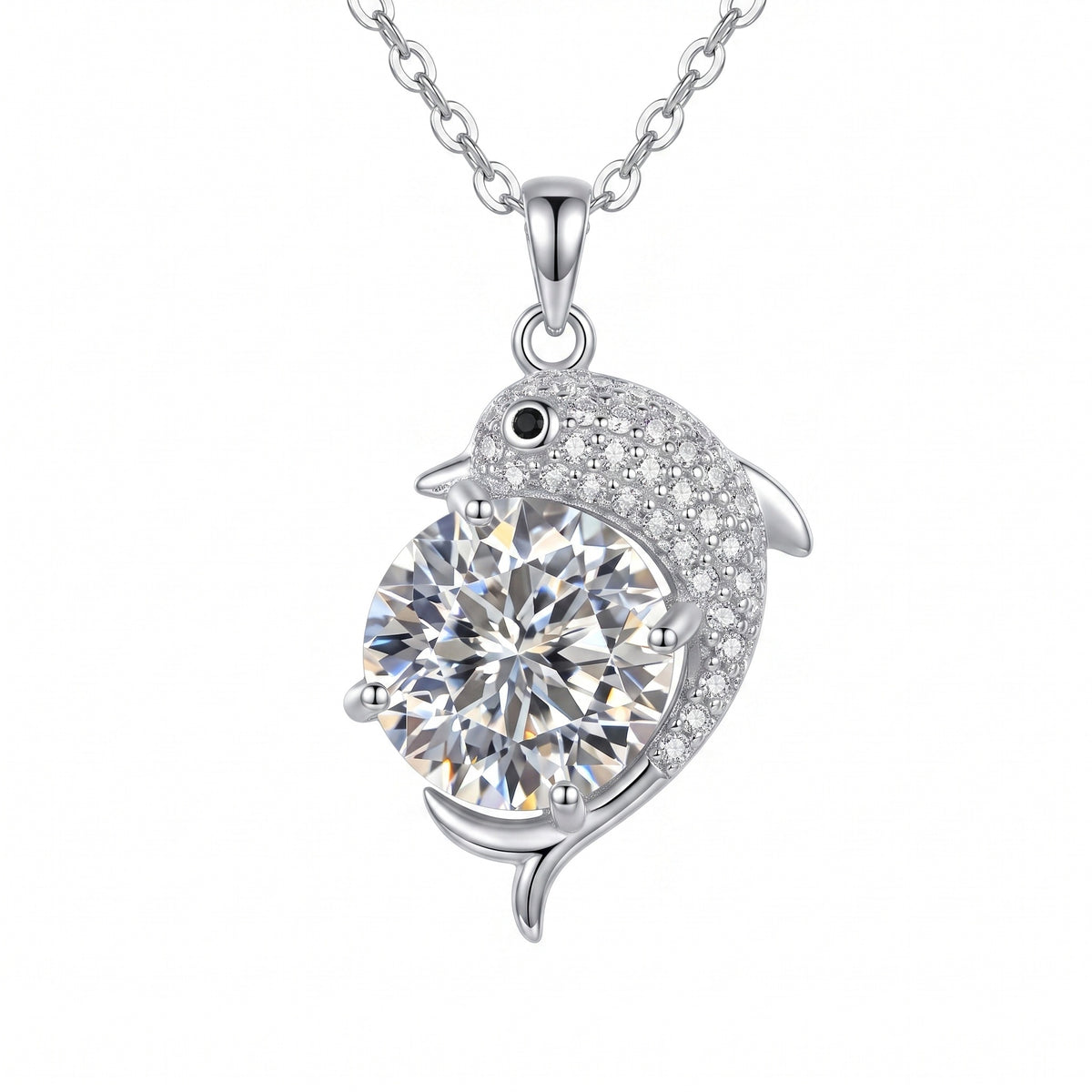 Sterling Silver Dolphin Moissanite Necklace
