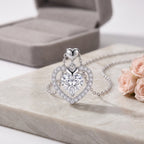 Sterling Silver Heart-Cut Moissanite Halo Pendant Necklace