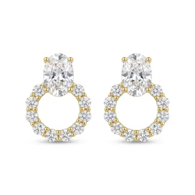 Elegant Oval CZ Halo Drop Stud Earrings