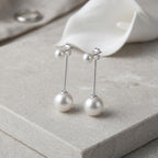 Elegant Double Pearl Drop Earrings with Silver-Tone Accents