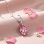 Pink Pear-Cut Pendant Necklace with Sparkling Bail – Silver-Tone Jewellery