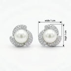 Elegant Pearl and CZ Floral Halo Stud Earrings