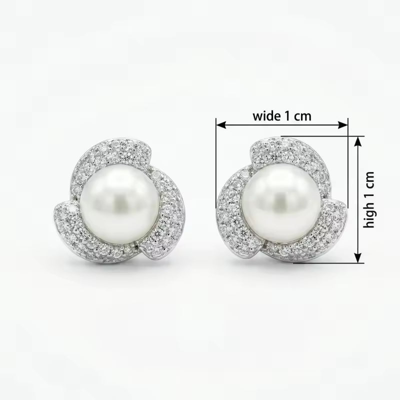 Elegant Pearl and CZ Floral Halo Stud Earrings