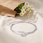 Sterling Silver Double Layer Beaded Chain Cubic Zirconia Bracelet