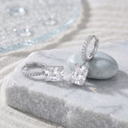 Sterling Silver Emerald-Cut Cubic Zirconia Drop Huggie Earrings