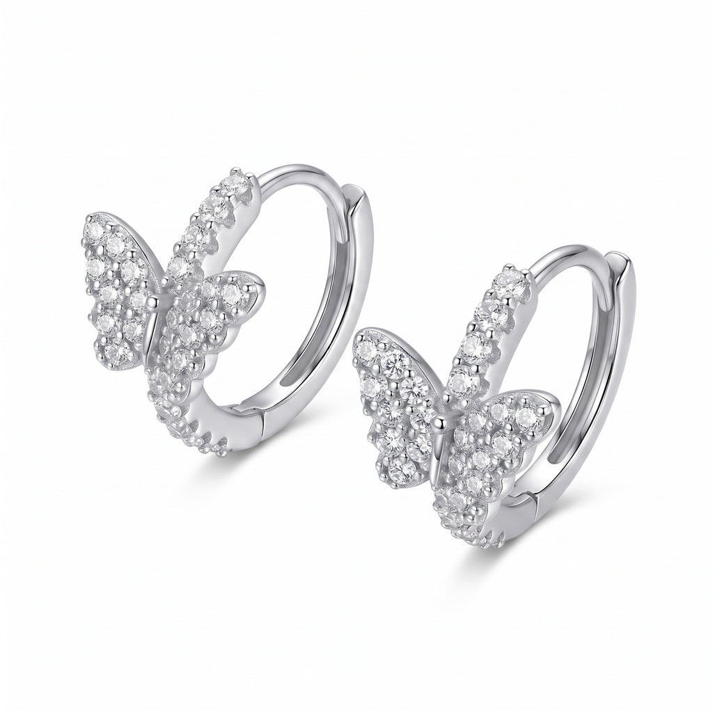 Sterling Silver Butterfly Moissanite Huggie Hoops