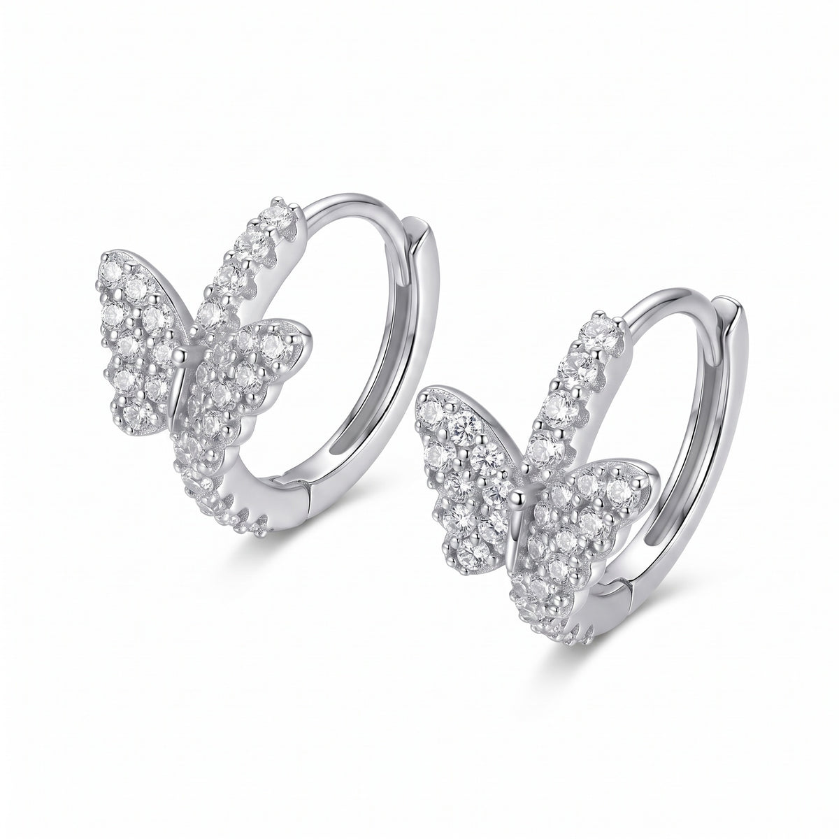 Sterling Silver Butterfly Moissanite Huggie Hoops