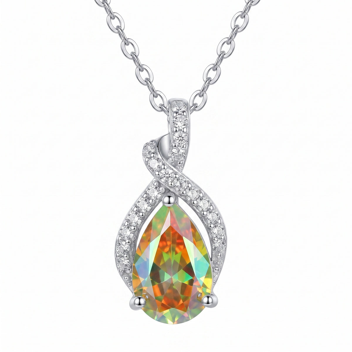 Sterling Silver Pear Moissanite Pendant Necklace