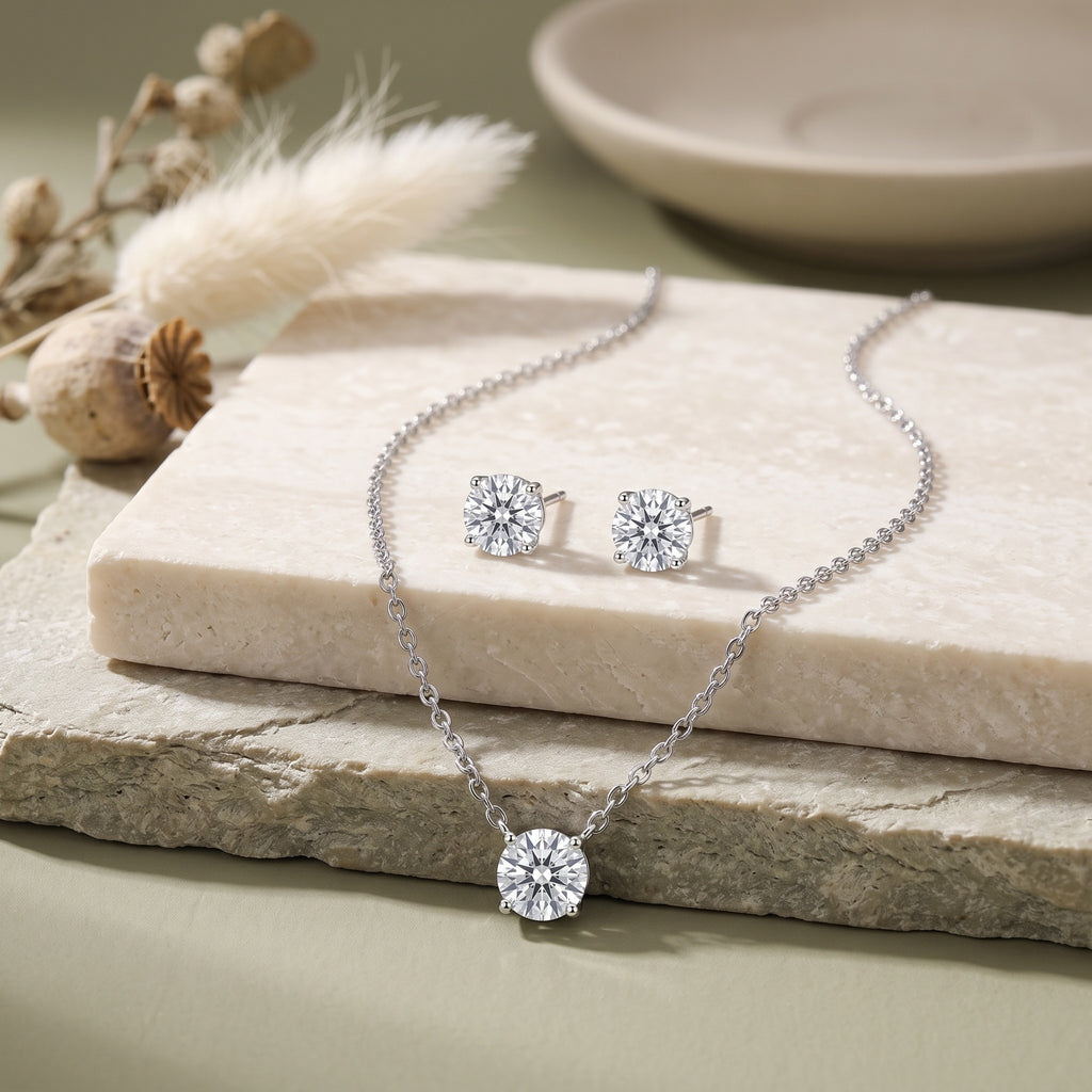 Sterling Silver Moissanite Necklace and Earring Set