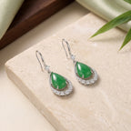 Pear-Shaped Green Jadeite and CZ Drop Earring
