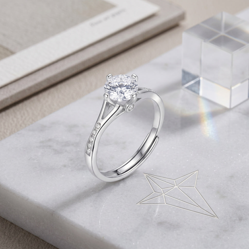 Sterling Silver Adjustable Cubic Zirconia Solitaire Ring