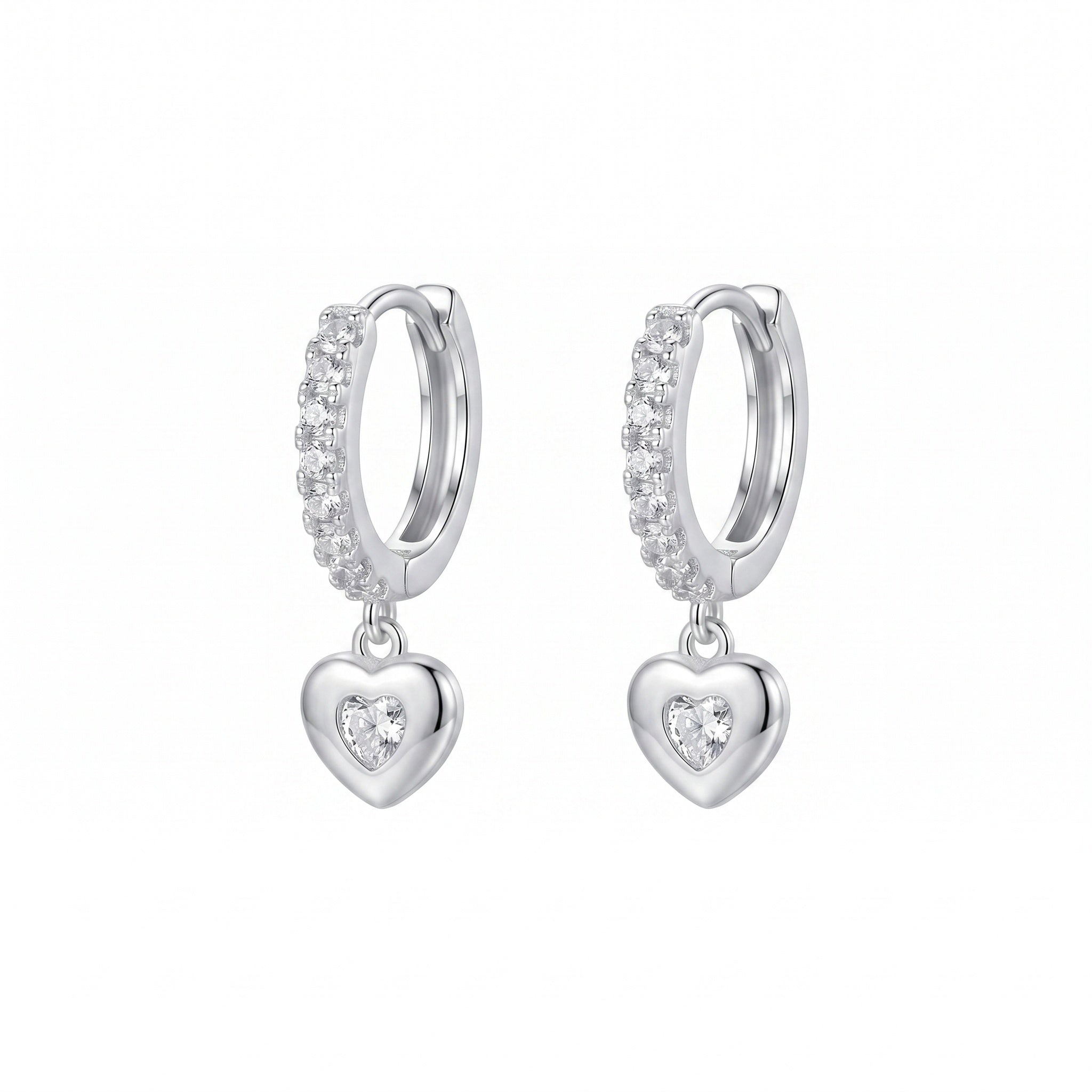 Elegant Hoop Earring with CZ-Encrusted Heart Pendant
