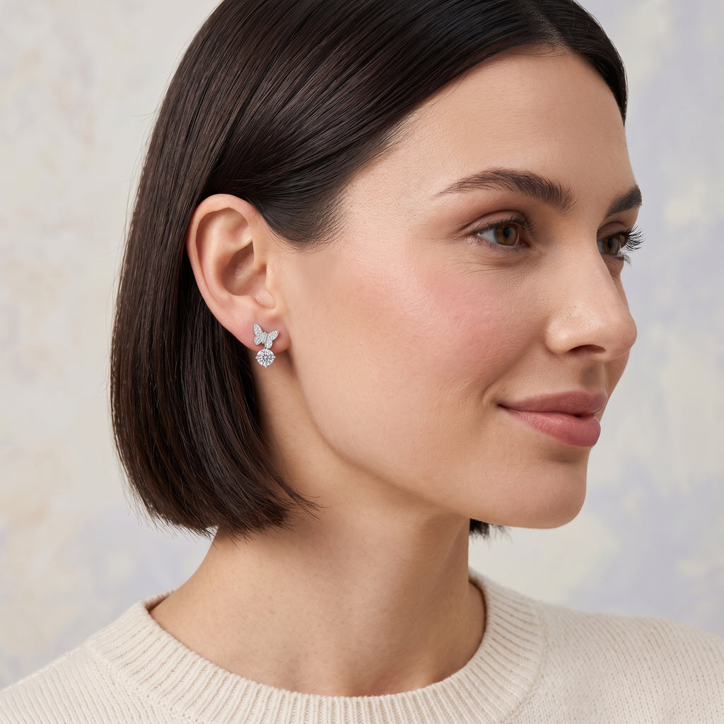 Sterling Silver Butterfly Moissanite Drop Earrings