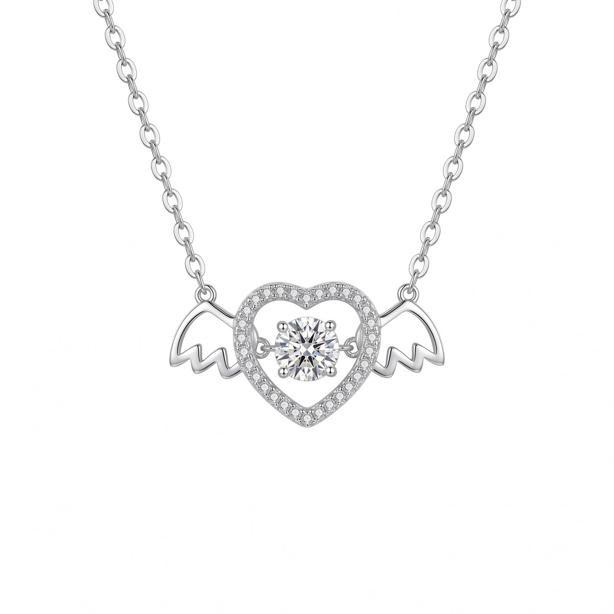 Sterling Silver Angel Wing Heart Necklace