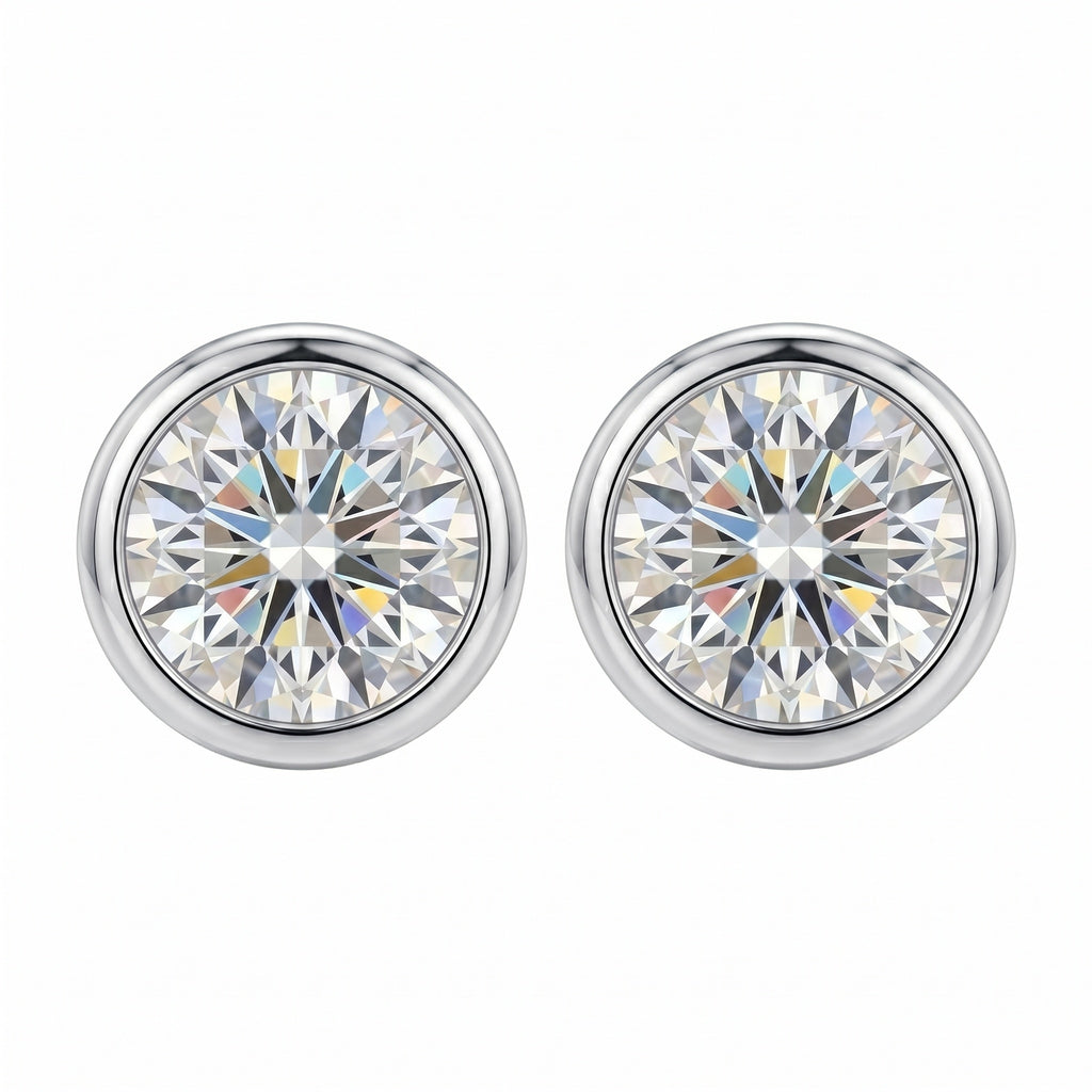 Sterling Silver Round Moissanite Bezel Stud Earrings