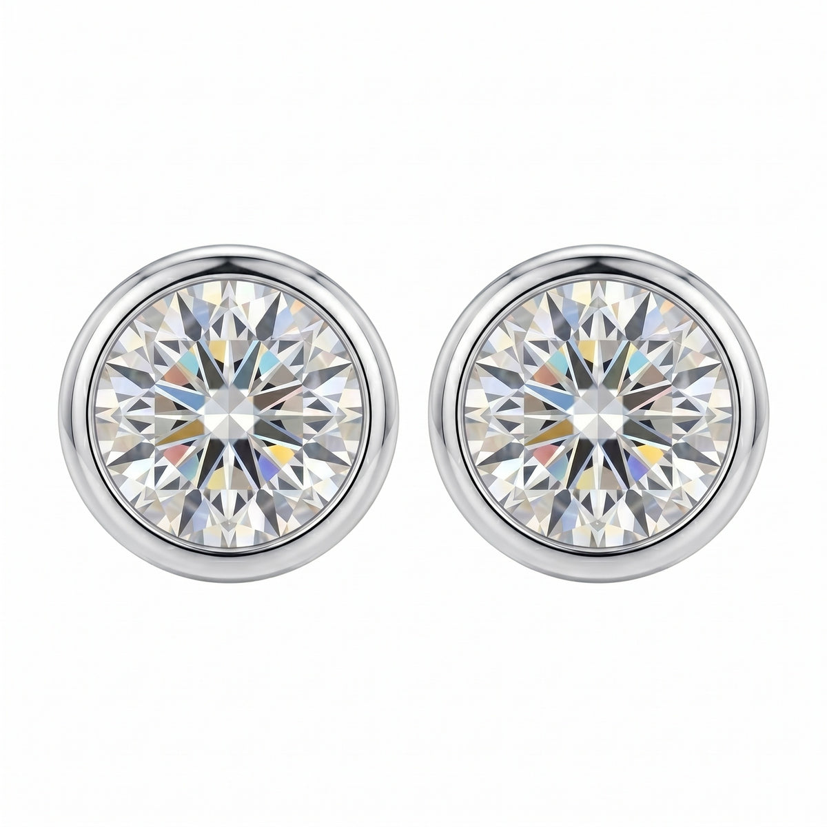 Sterling Silver Round Moissanite Bezel Stud Earrings