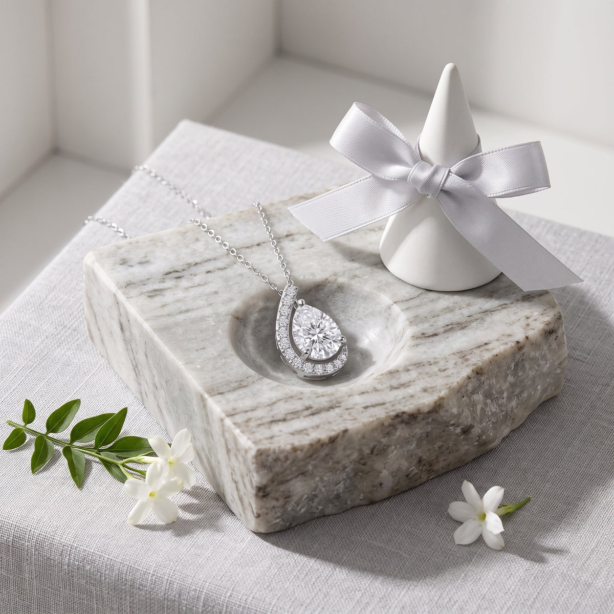 Sterling Silver Pear-Cut Moissanite Teardrop Necklace