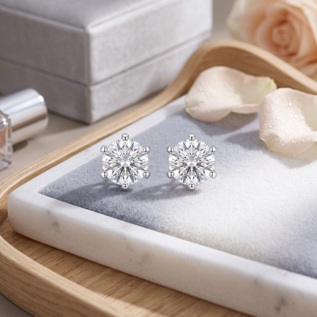 Sterling Silver Solitaire Moissanite Stud Earrings