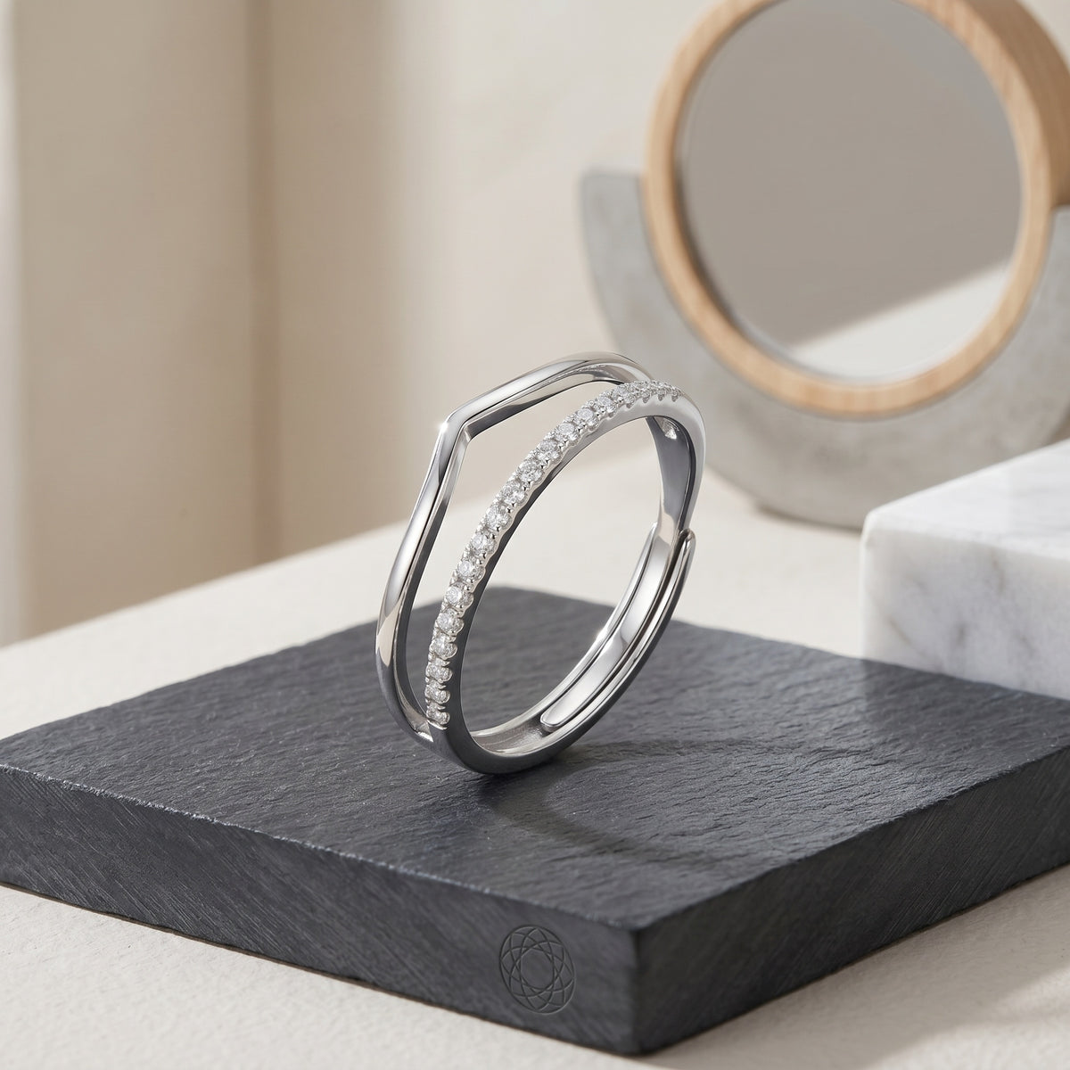Sterling Silver Double Band CZ Ring