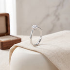 Sterling Silver Adjustable Round Moissanite Six-Prong Solitaire Ring