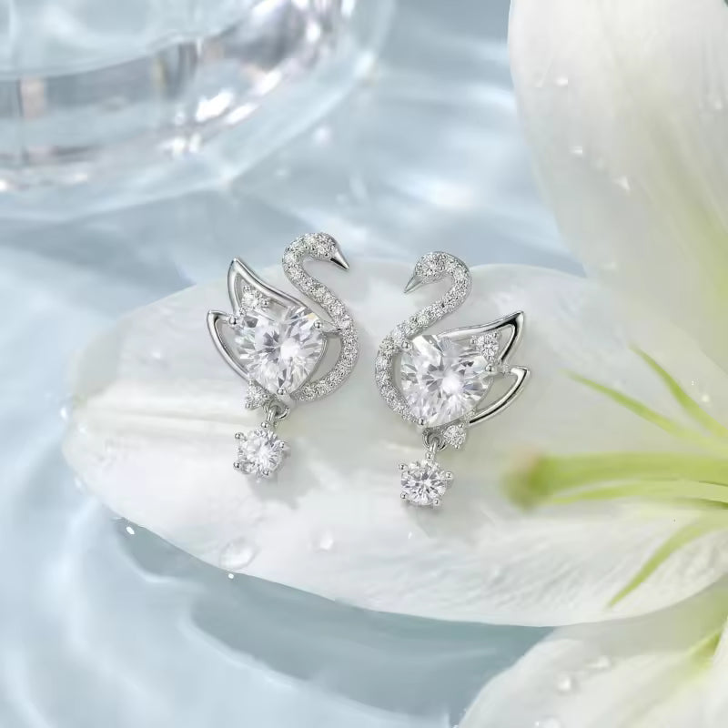 Sterling Silver Gold-Plated Swan Drop Earrings