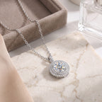 Sterling Silver Moissanite Double Halo Pendant Necklace