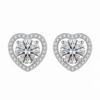 Sterling Silver Heart Moissanite Halo Stud Earrings