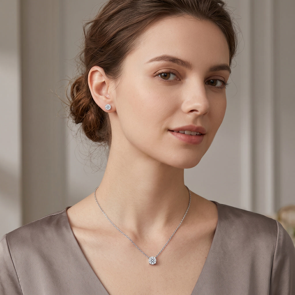 Sterling Silver Moissanite Necklace and Earring Set