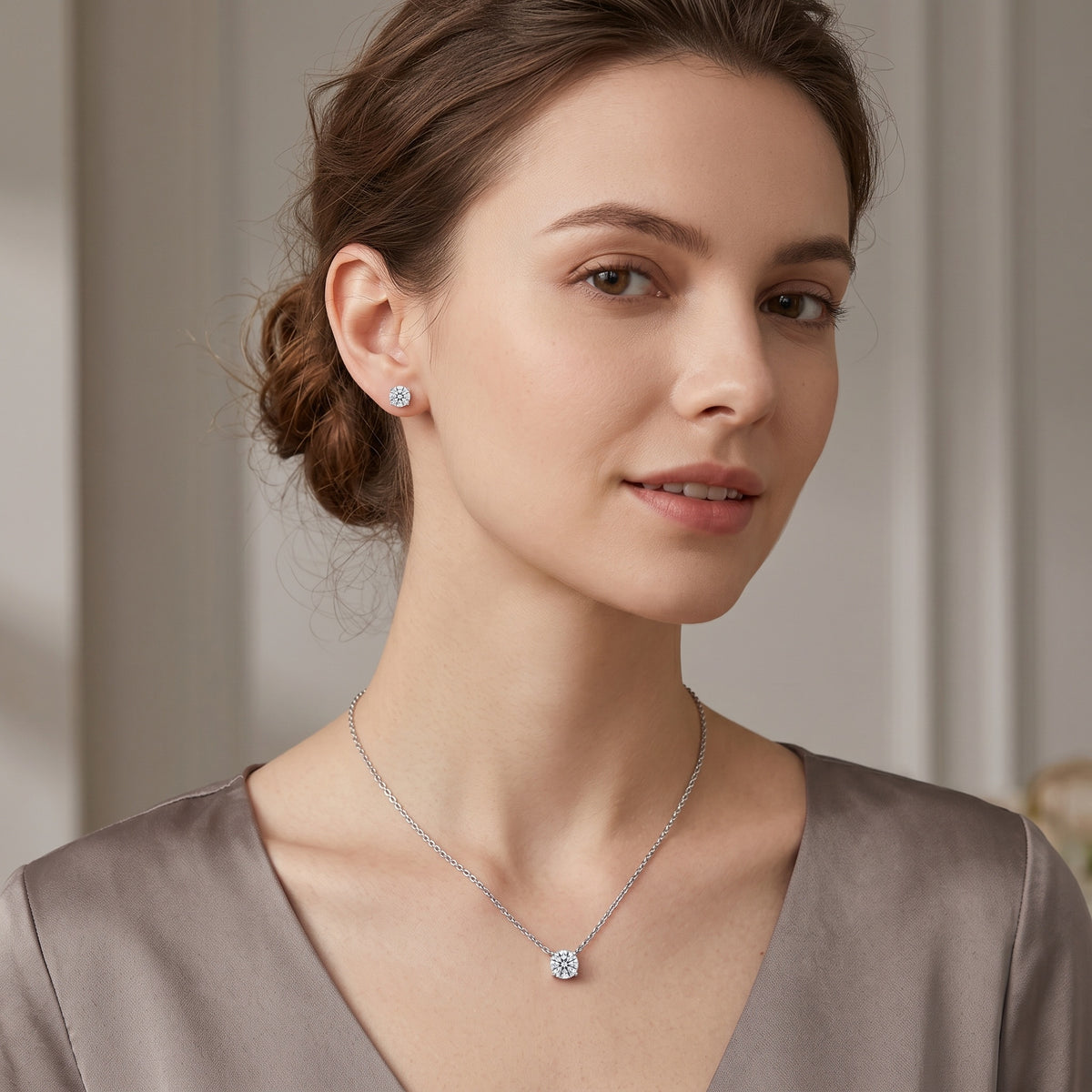 Sterling Silver Moissanite Necklace and Earring Set