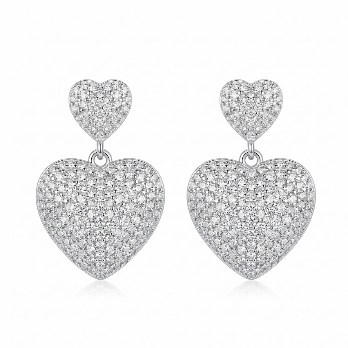 Sterling Silver Double Heart Moissanite Drop Earrings