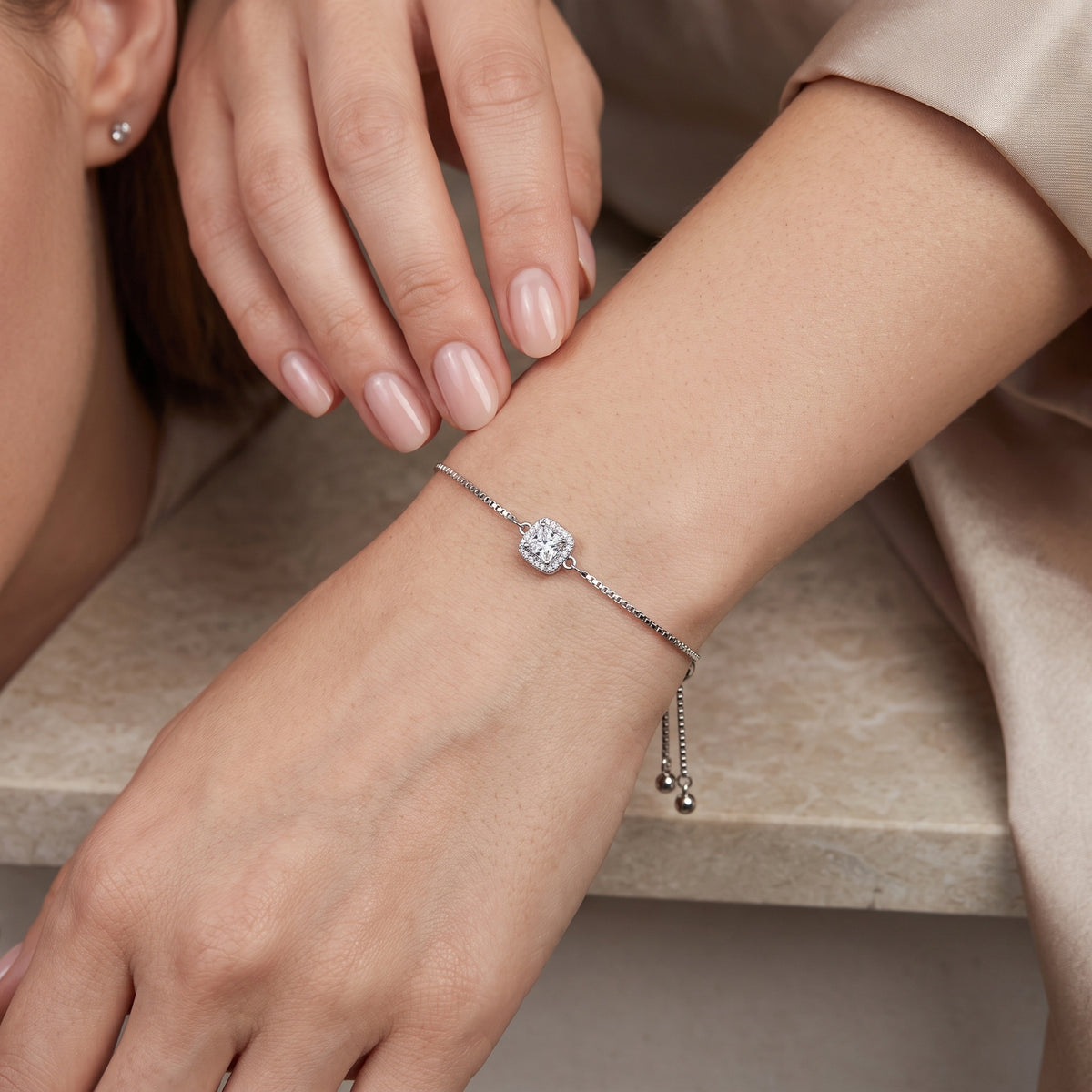 Sterling Silver Moissanite Halo Bracelet