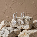 Elegant Hoop Earring with CZ-Encrusted Heart Pendant