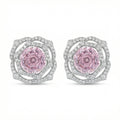 Sterling Silver Pink Gemstone Floral Stud Earrings – Pavé Rose Design