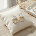 Elegant Oval CZ Halo Drop Stud Earrings
