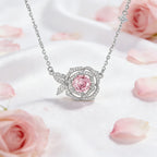 Sterling Silver Pink Rose Pendant Necklace – Genuine Gemstone Floral Design