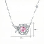 Sterling Silver Pink Rose Pendant Necklace – Genuine Gemstone Floral Design