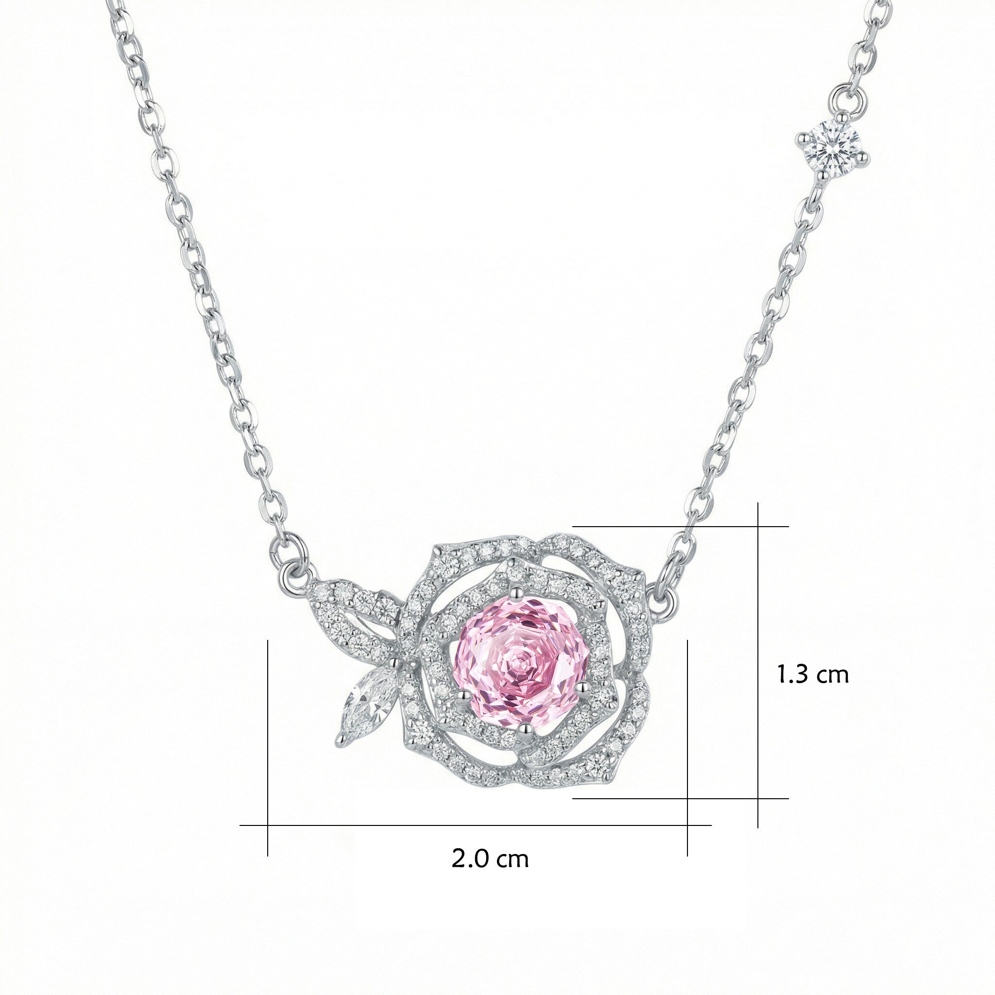 Sterling Silver Pink Rose Pendant Necklace – Genuine Gemstone Floral Design