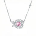 Sterling Silver Pink Rose Pendant Necklace – Genuine Gemstone Floral Design