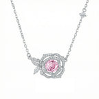 Sterling Silver Pink Rose Pendant Necklace – Genuine Gemstone Floral Design