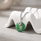 Green Jade Pendant Necklace with CZ Accent